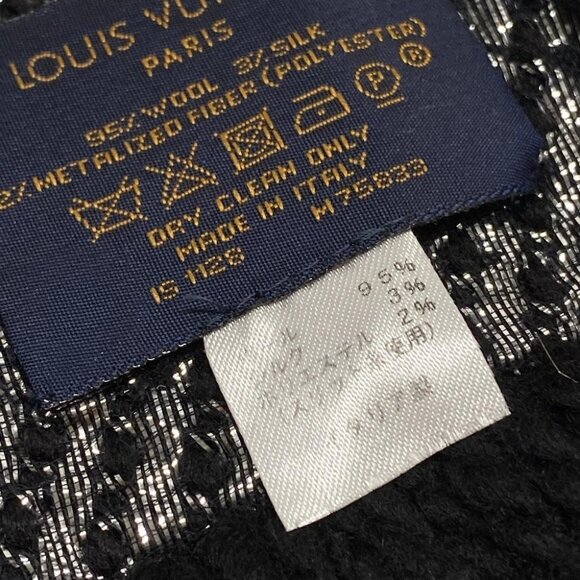 Auth LOUIS VUITTON Eschar Progo Mania Shine M75833 Black Silver Monogram - Scarf - Picture 3 of 4